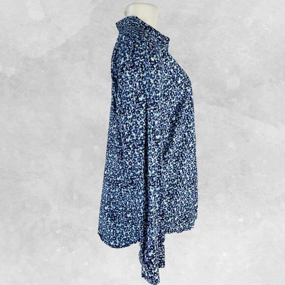 Talbots Ink Blue Purple Green Floral Print Long Sleeve Blouse - Women's 14 - Picture 3 of 11